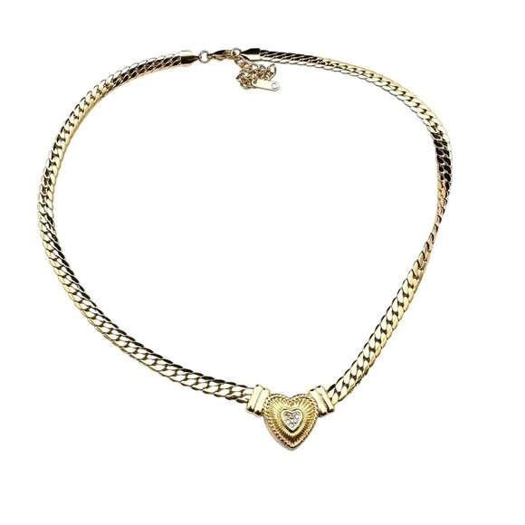 Womens Necklace Clear Crystal Heart Gold Plated Choker Elegant Classic Design - Picture 1 of 3